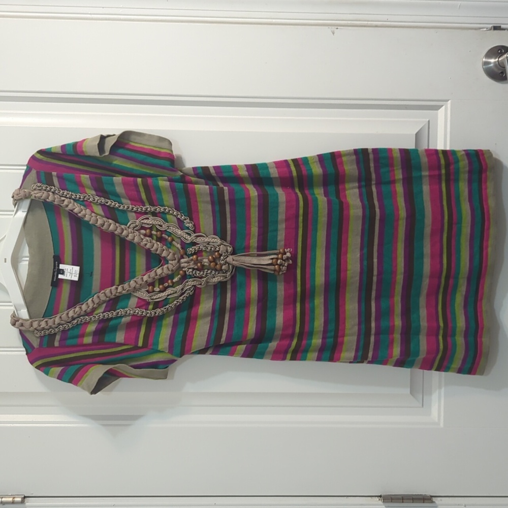 Nanette Lepore Striped Braided Bead neckline Dress